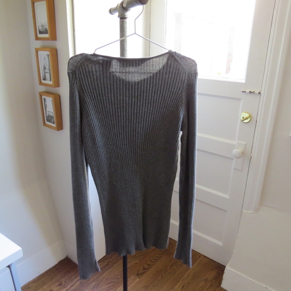 NORMA KAMALI Gray Cotton Ribbed Knit Hensley Shirt - Picture 2 of 4